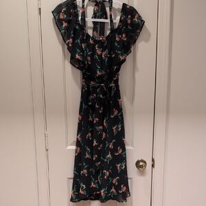 Anthropologie Floral Black Dress Size 8